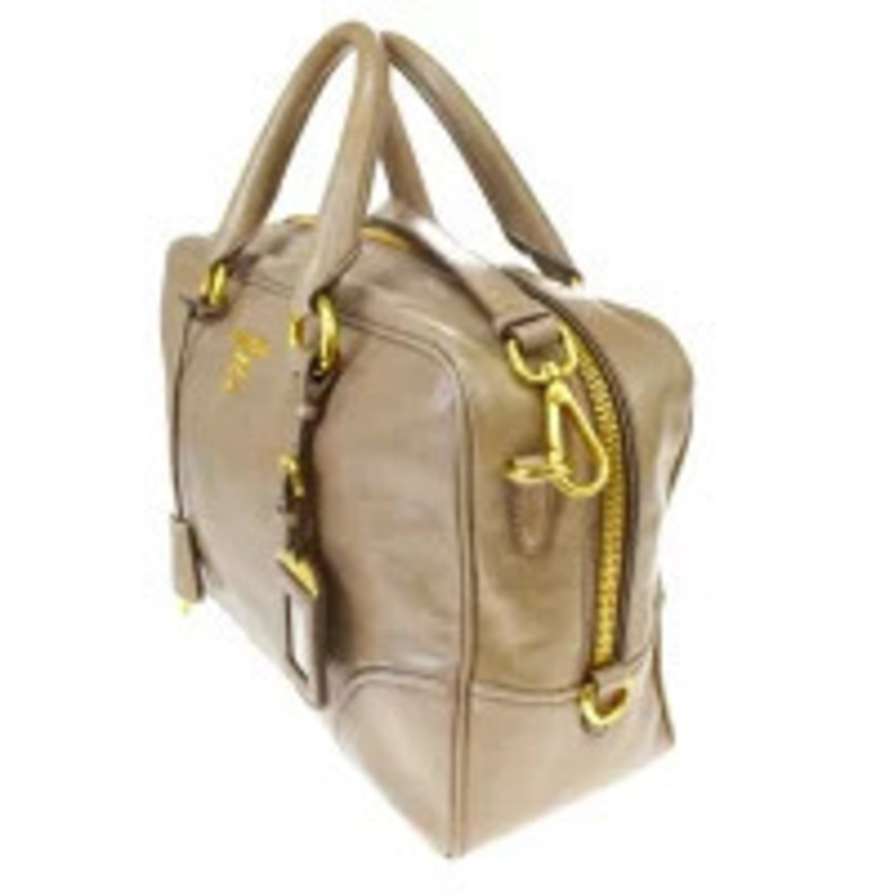 Prada Leather Padlock Beige Shoulder Handbag Bag Tan